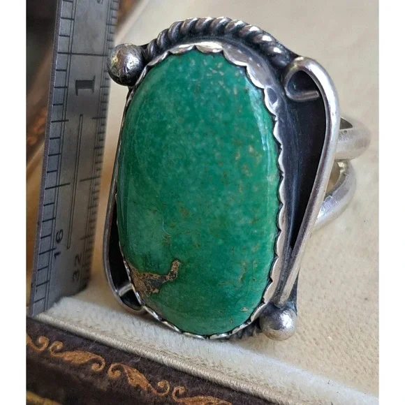 Vintage Old Pawn Green Turquoise Sterling Silver Ring size 9.25 - Picture 10 of 11